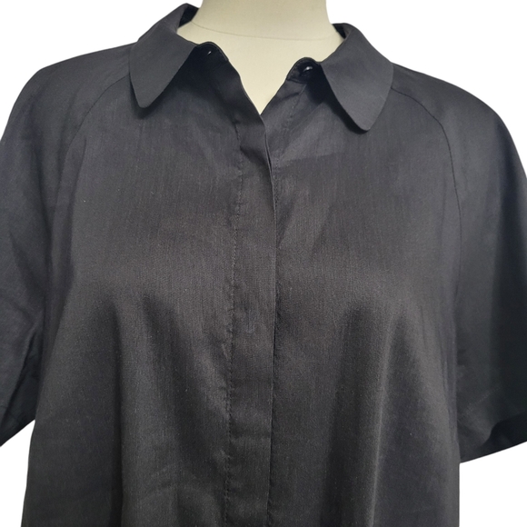 Lafayette 148 New York Black Short Sleeves Dress Shirt Size XL NWOT - Picture 4 of 9